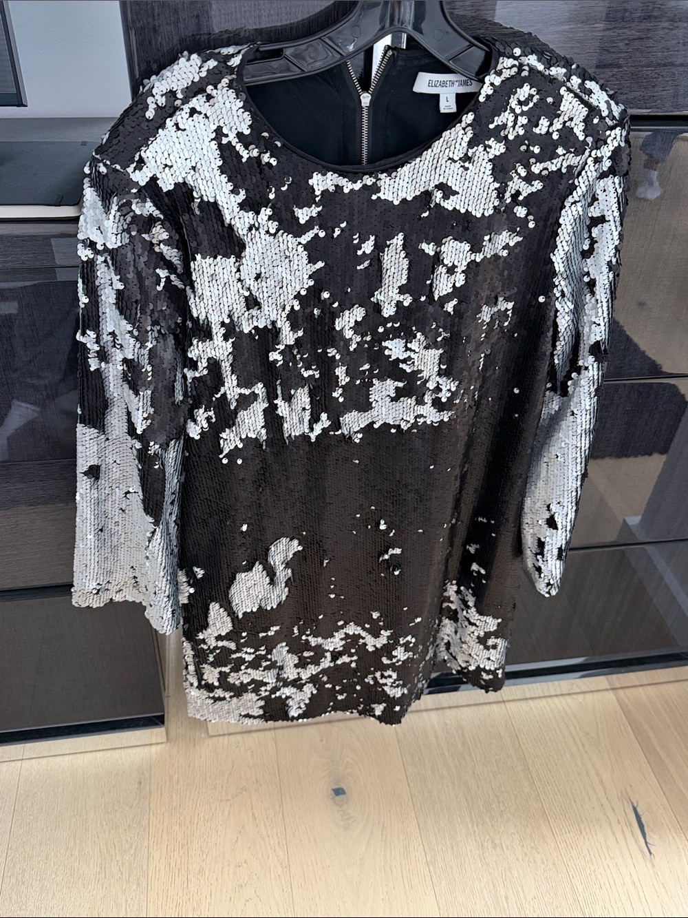 Elizabeth and James Black & Silver Sequin Crewneck dress